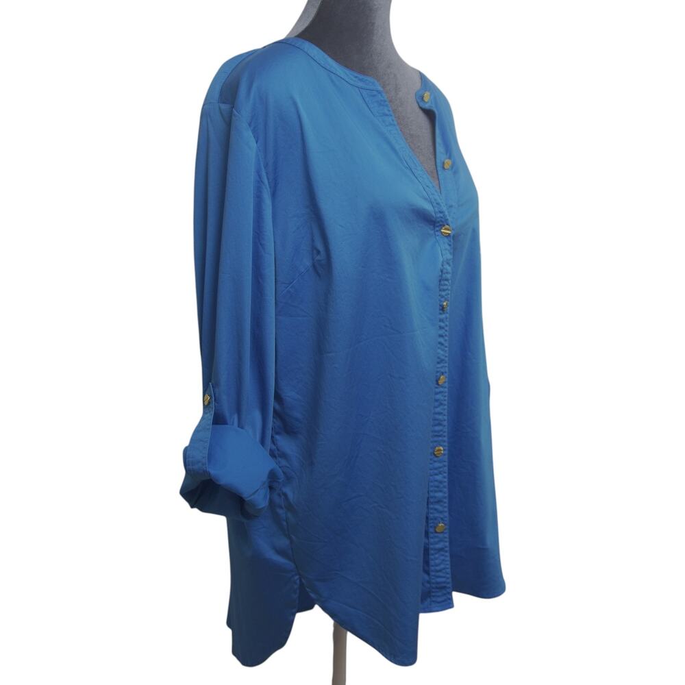 MICHAEL Michael Kors Cobalt Blue Button-Down Shirt XL Gold Buttons - Picture 5 of 14